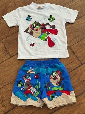 Vintage 90s Looney Tunes Tasmanian Devil & Bugs Bunny Scuba Set boys size 4/5